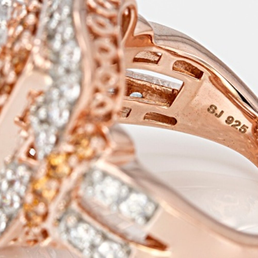 Rose Gold princes cut Mocha and White CZ ring New - Picture 14 of 14
